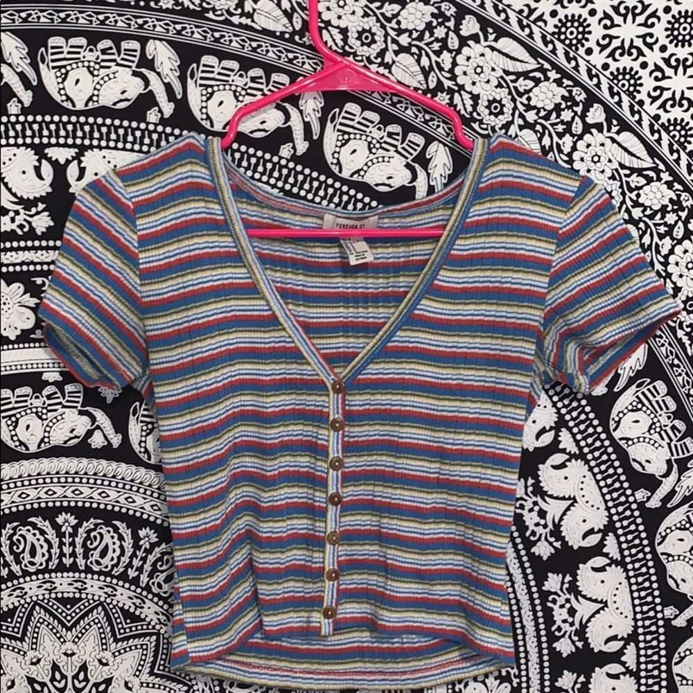 striped button up crop top